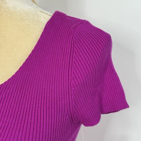 NWT INC International Concept Knit Ribbed Peplum Top Petite Size S Pink Stretch - Picture 5 of 12